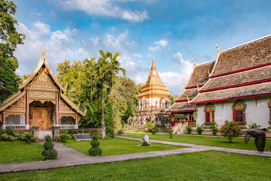 Ornate temple interior with golden Buddha statues in Chiang Mai