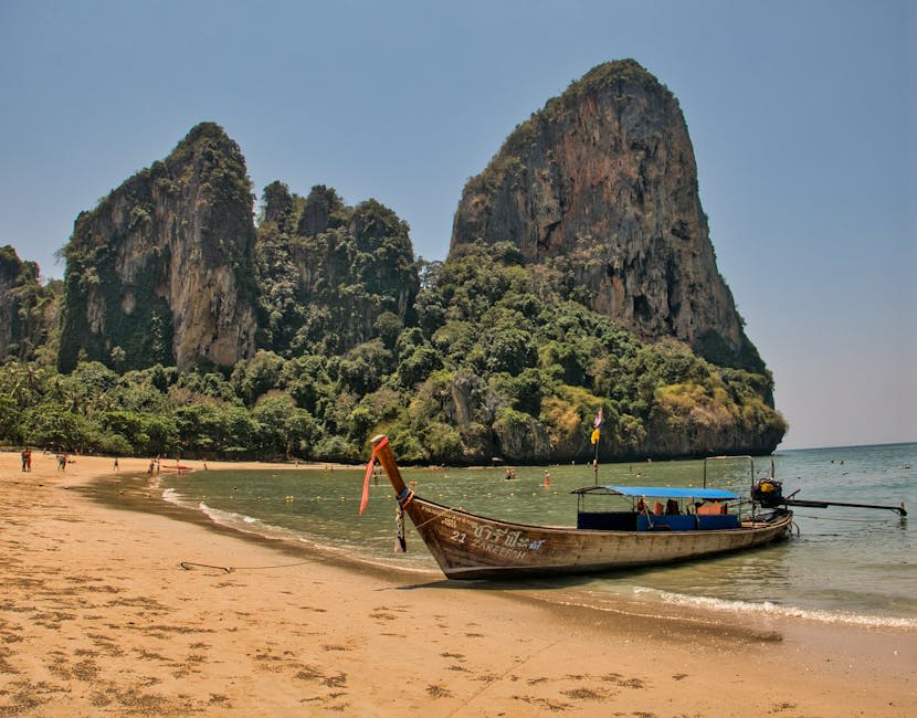Dramatic limestone karsts rising from turquoise water near Railay Beach