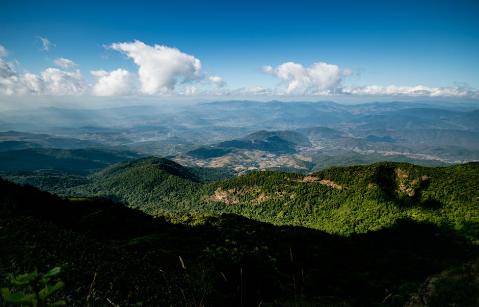 Misty green valley and rice paddies surrounding the small town of Pai
