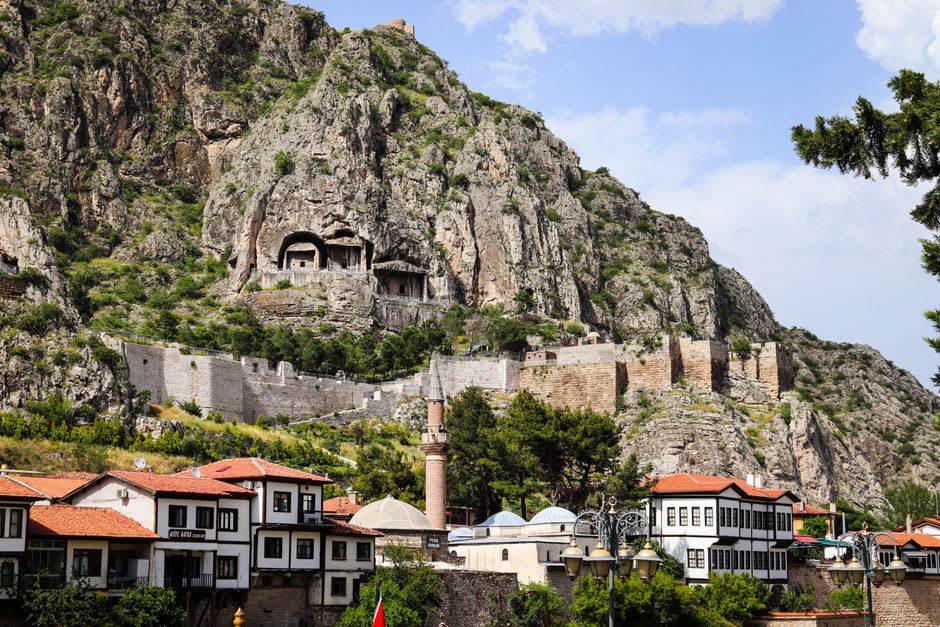 Rock-cut tombs of the Pontic kings carved into the cliffs above Amasya