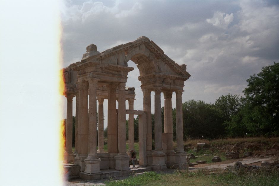 The nearly intact tiered seating of the ancient stadium at Aphrodisias