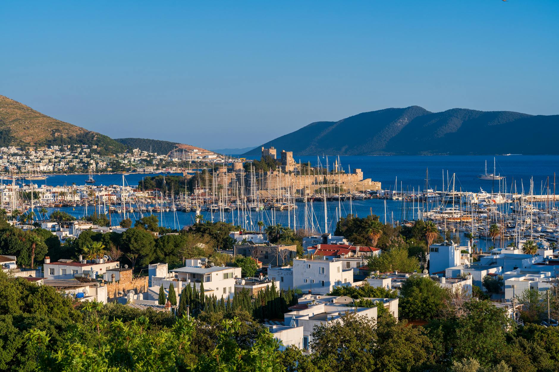 The crusader castle of Bodrum overlooking the turquoise harbor