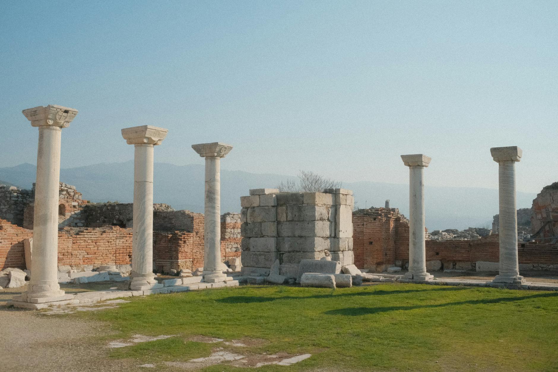 The ancient ruins and columns of Ephesus stretching into the distance