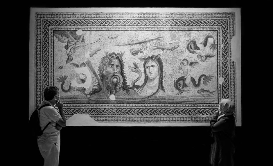 The famous "Gypsy Girl" Roman mosaic on display at the Zeugma Mosaic Museum in Gaziantep