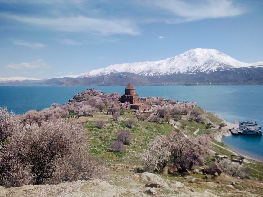 The tenth-century Armenian Church of the Holy Cross on Akdamar Island in Lake Van
