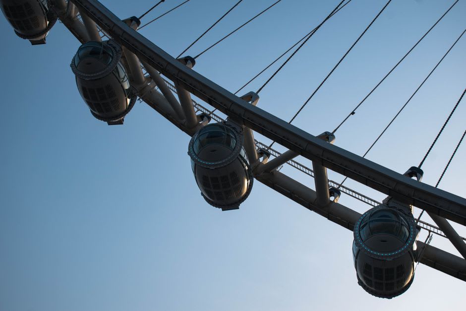 Ain Dubai observation wheel capsules with the Marina skyline visible through the glass