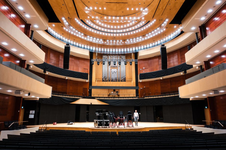 Interior view of Dubai Opera's auditorium during a live performance