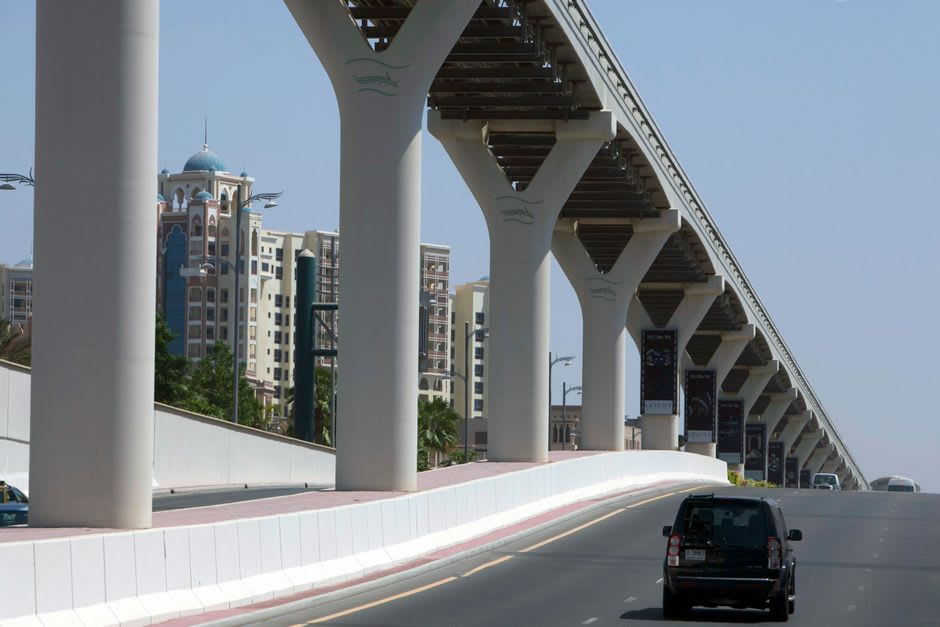 Driverless monorail gliding along the trunk of Palm Jumeirah