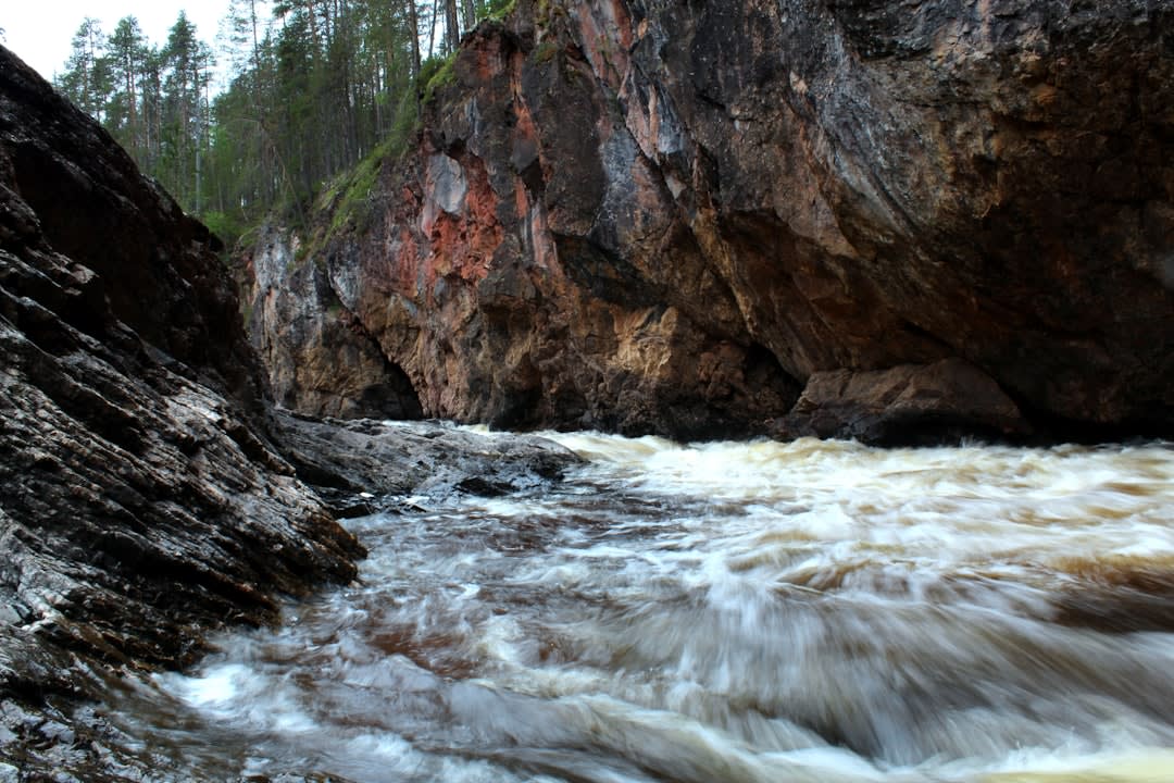 Whitewater rafters navigating rapids on the New River below Fayetteville, West Virginia