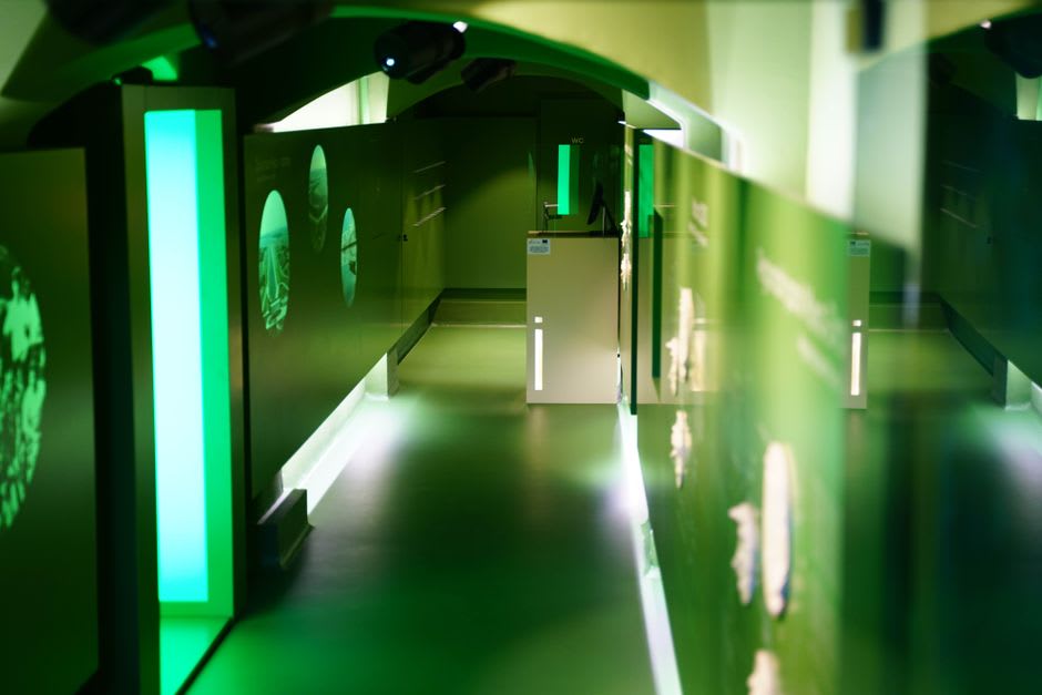 Interior corridor of the USS Nautilus submarine at the Submarine Force Museum in Groton, Connecticut