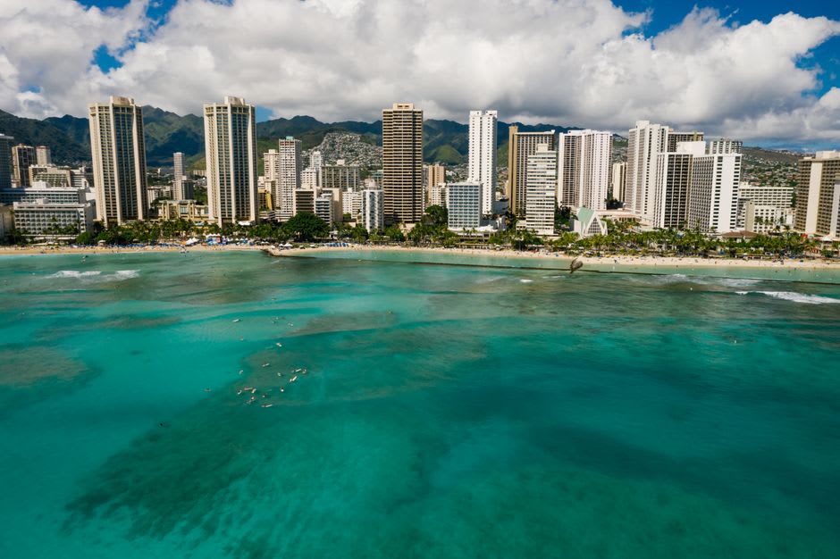 The panoramic coastal view from the summit of Diamond Head crater