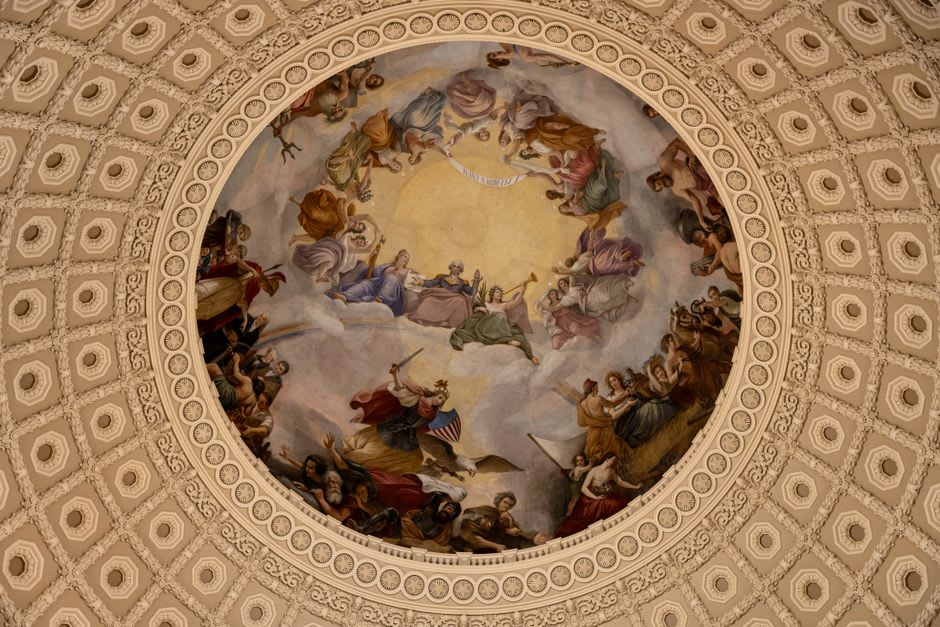 The Thomas Hart Benton mural depicting Missouri history inside the State Capitol in Jefferson City