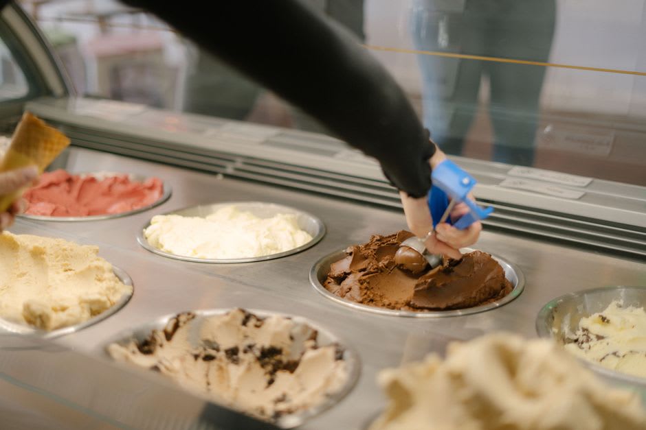 Scoops of ice cream at the counter of Central Dairy, a local institution in Jefferson City, Missouri