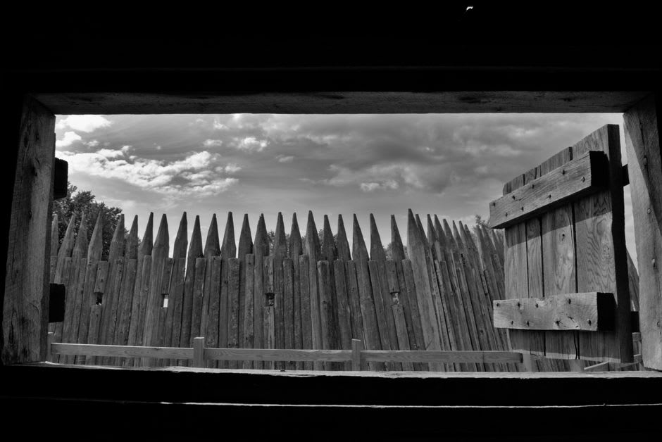 The reconstructed wooden palisade walls and barracks of Fort Ligonier in Ligonier, Pennsylvania