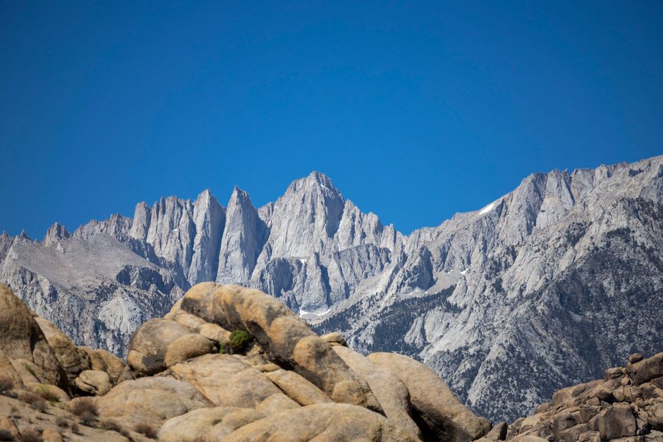 The main street of Lone Pine with the Sierra rising behind the storefronts