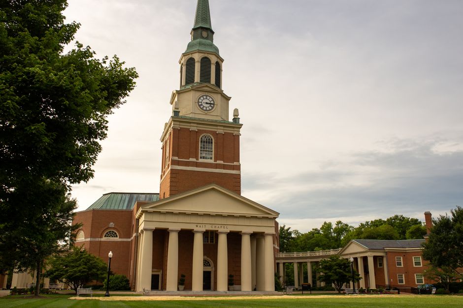The white steeple of King Chapel rising above Cornell College's hilltop quad in Mount Vernon, Iowa