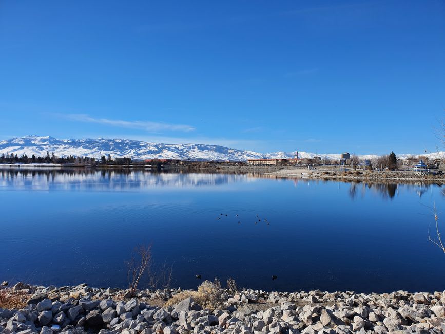 The Sierra Nevada rising above Reno with the city spread across the high desert valley