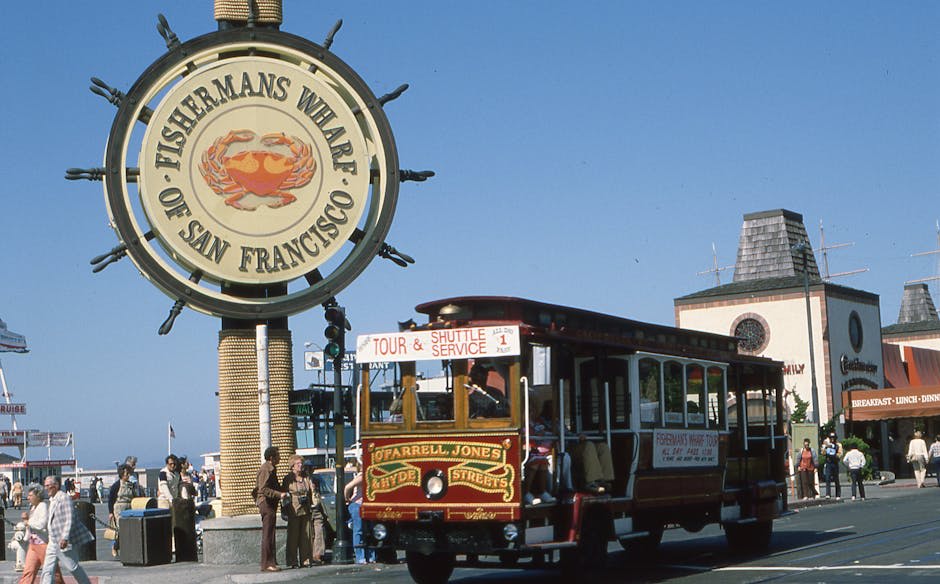 Fisherman's Wharf waterfront with boats and the bay stretching out beyond