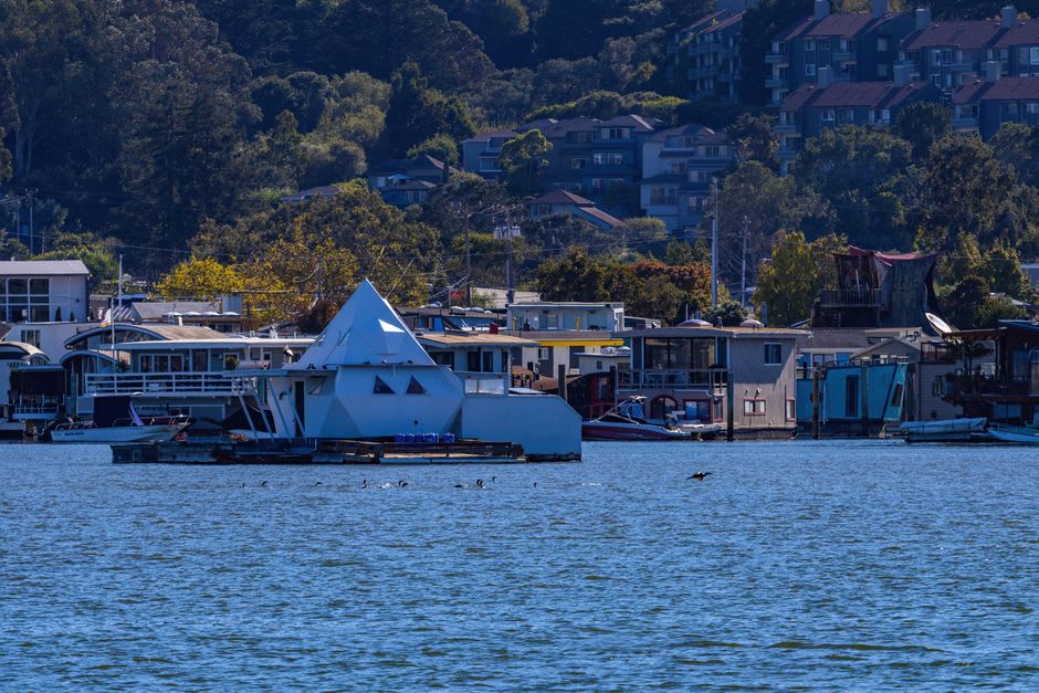 The Sausalito waterfront looking across the bay to San Francisco