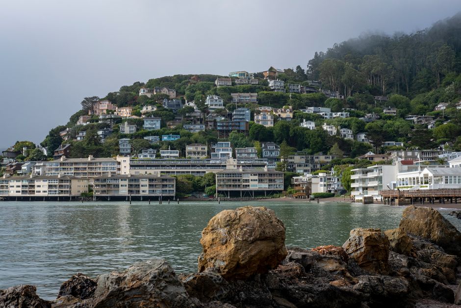 The view over Sausalito and the bay from the hillside above the town