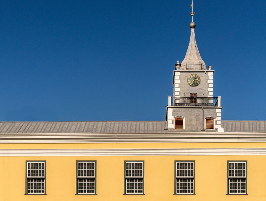 The Fairbanks Museum's stone facade and clock tower in St. Johnsbury, Vermont