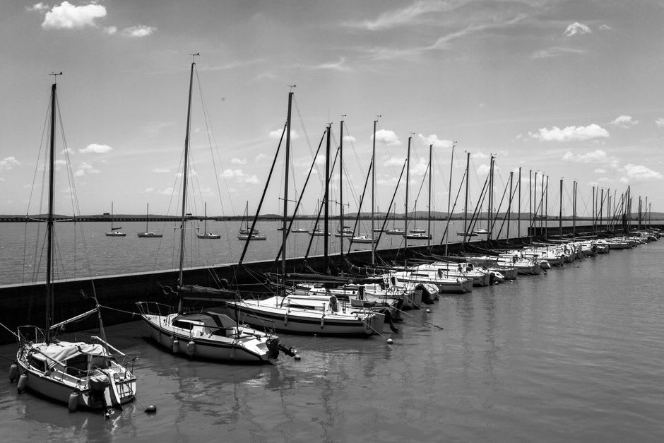 Sailboats moored at Basin Harbor on Lake Champlain near Vergennes, Vermont