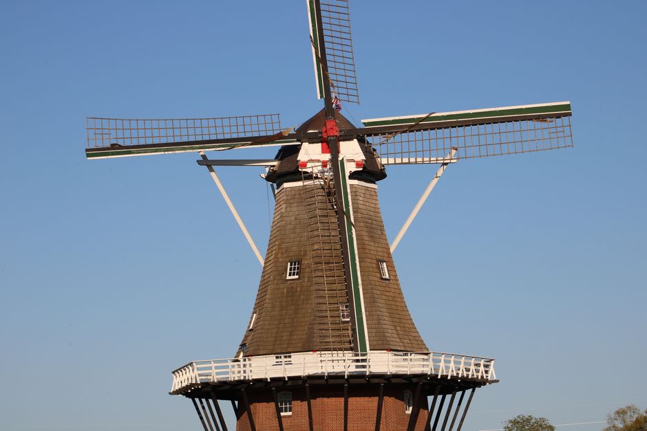 The historic 1879 Dutch windmill standing in City Park in Wamego, Kansas