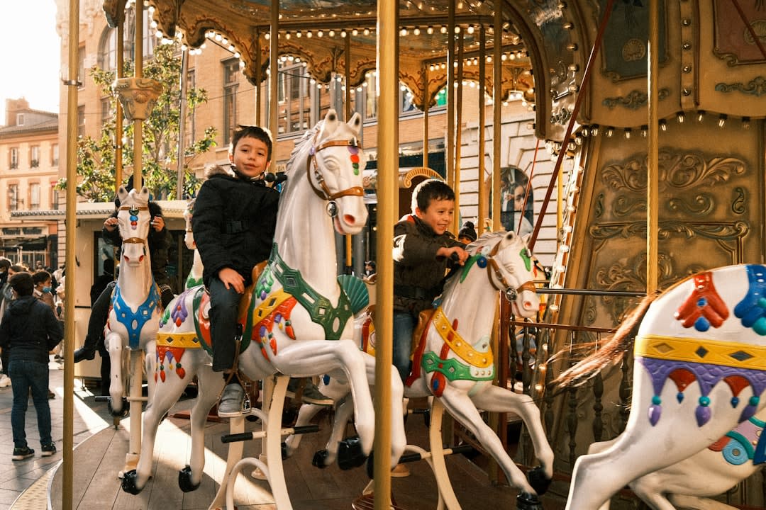 The historic Flying Horse Carousel with its swinging chain-hung horses in Watch Hill, Rhode Island