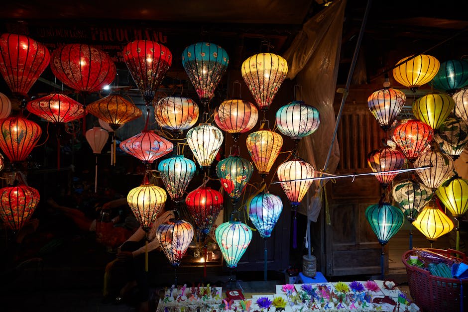 Colorful paper lanterns illuminate the Hoi An Night Market with vibrant hues