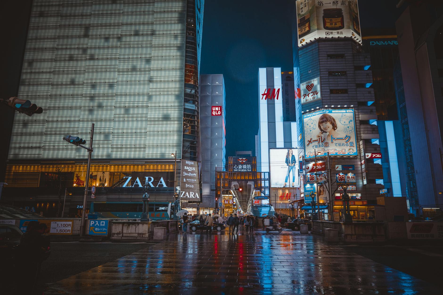 Vibrant neon-lit shopping arcade in Namba, Osaka at night
