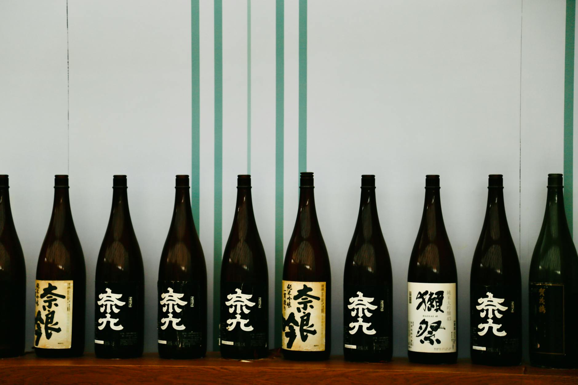 Traditional sake cups and bottles at a Japanese brewery tasting