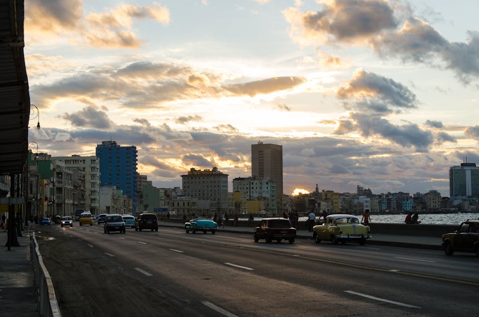 People gathered along the Havana Malecon at sunset