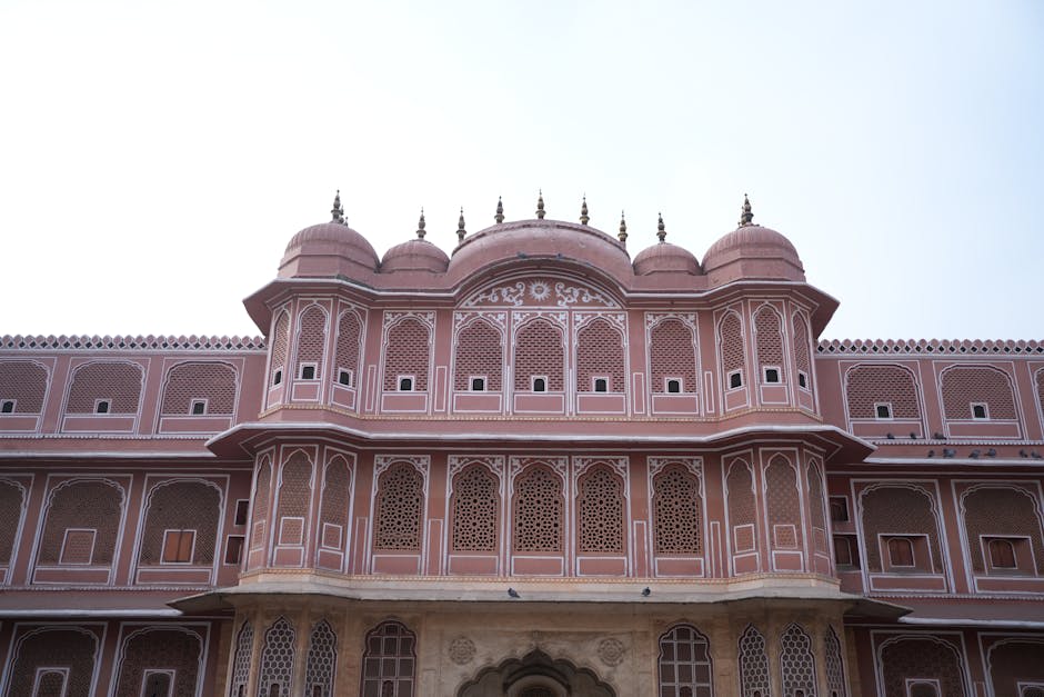 The ornate pink facade of Jaipur's Hawa Mahal Palace of Winds