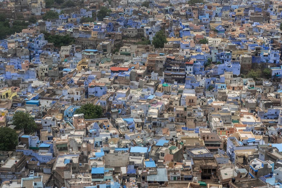 Blue-painted houses stretching below the massive Mehrangarh Fort