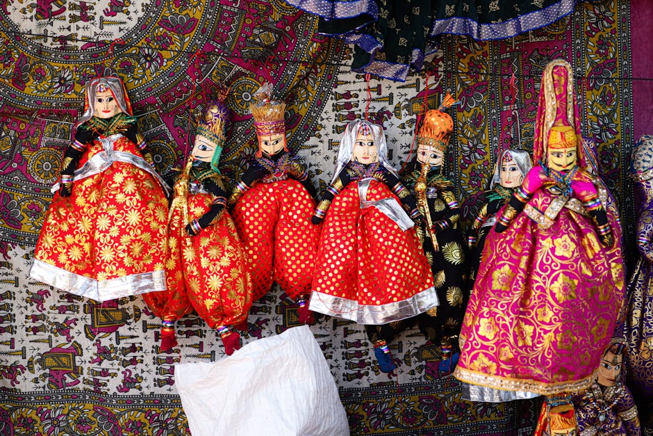 Colourful market stalls and textiles in a Rajasthani bazaar