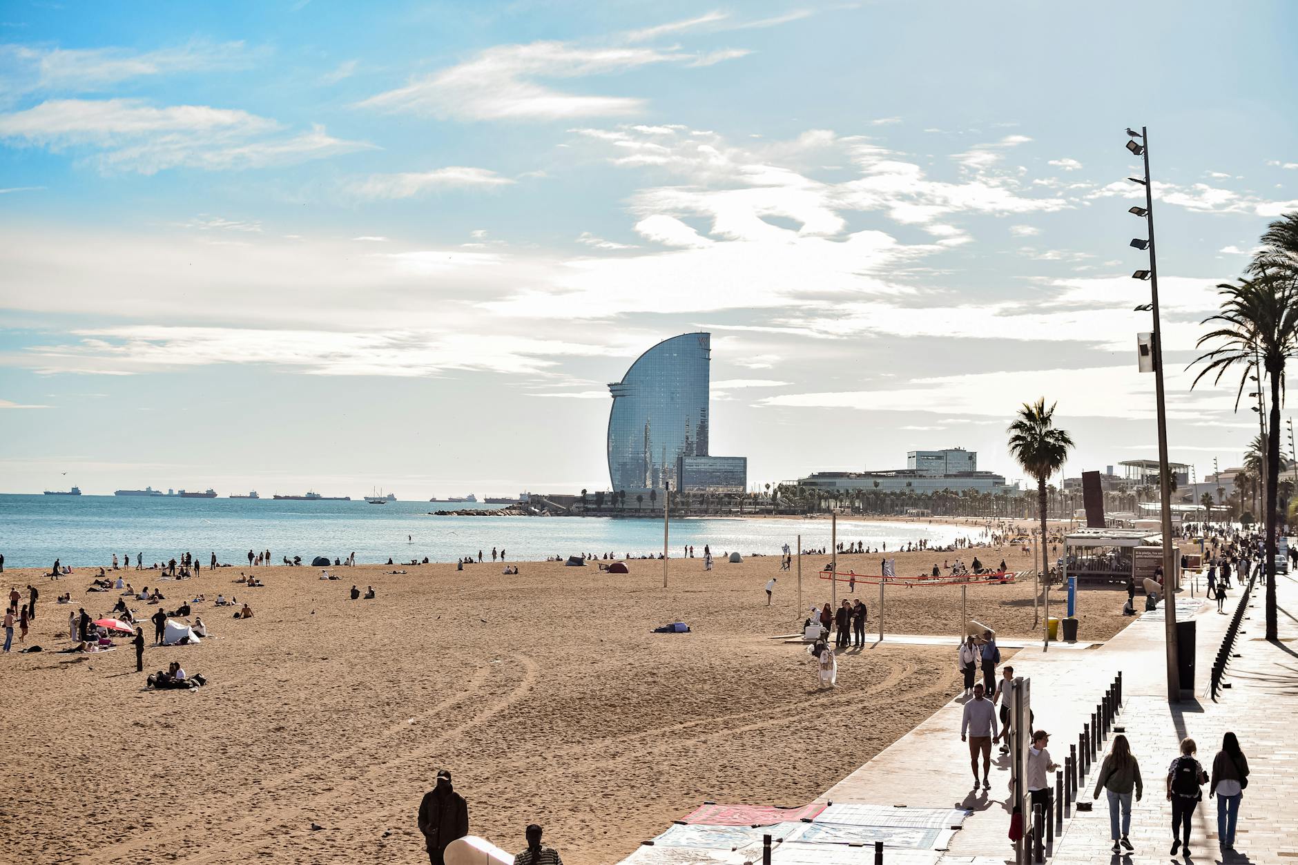 Barcelona's Barceloneta beach under the last warm light of a summer evening