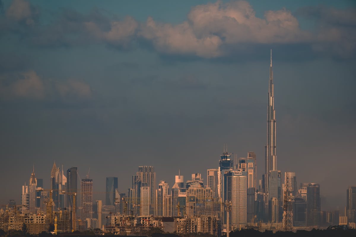 Traditional wind tower architecture in Al Fahidi district at golden hour