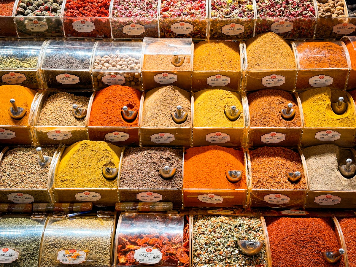 The spice souk in old Dubai with saffron and spices on display