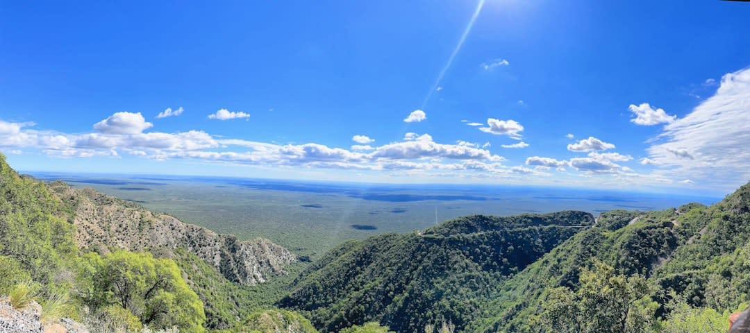 The Camino de las Altas Cumbres mountain highway winding through the sierras above the Traslasierra valley