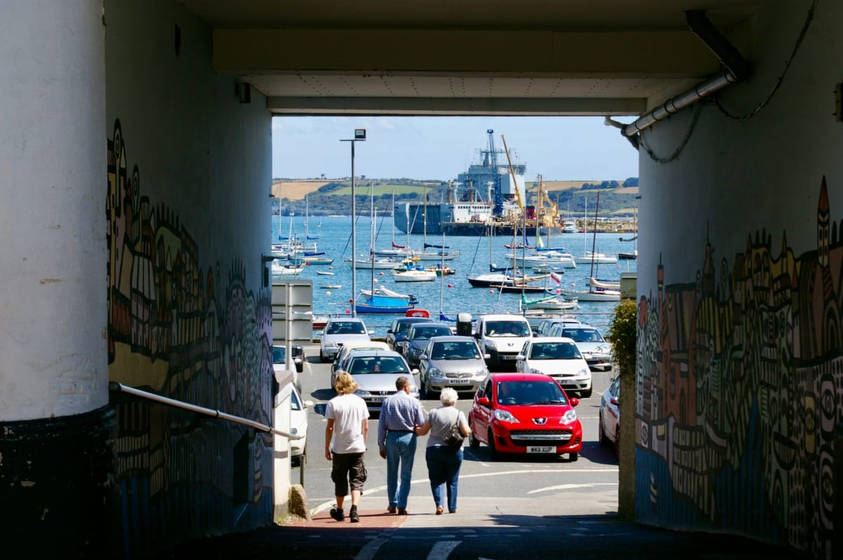The Newlyn Art Gallery facade on the harbour front, morning light