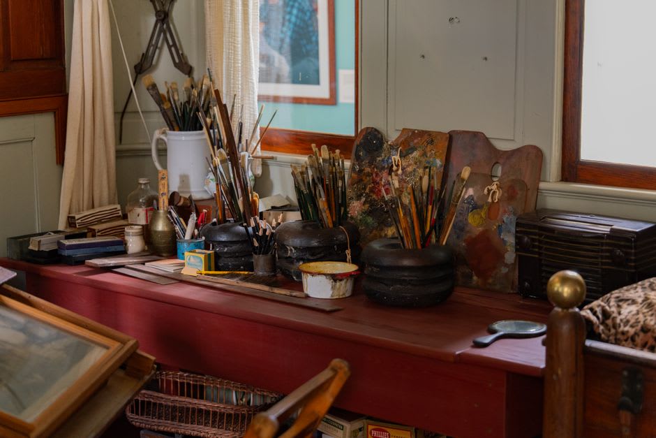 The preserved wooden studio interior of painter Jean-François Millet in Barbizon village