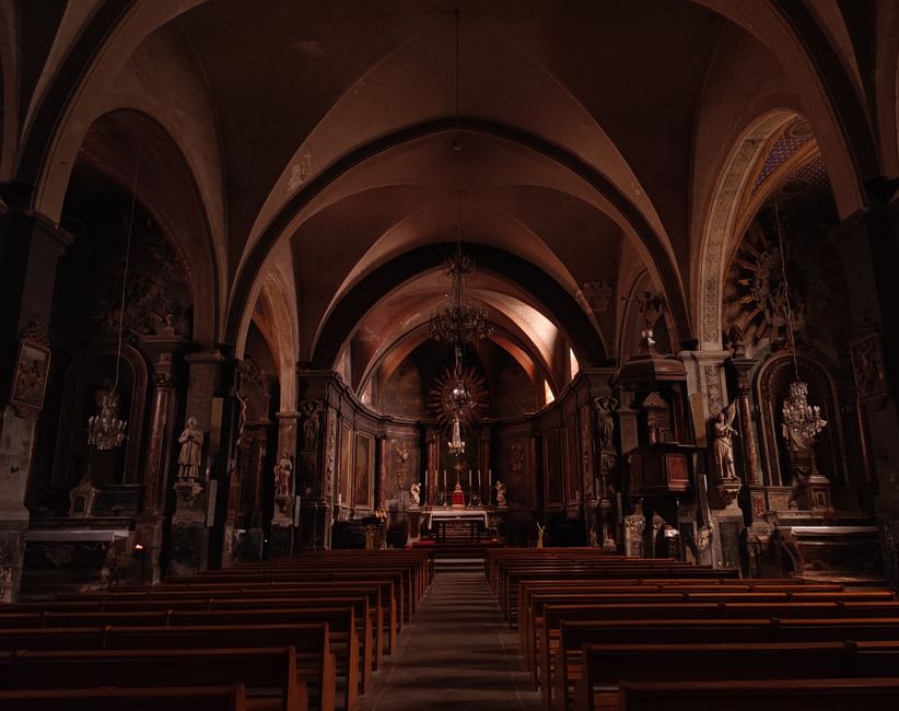 The timber-framed interior of the Église Sainte-Catherine in Honfleur resembling the hull of an inverted ship