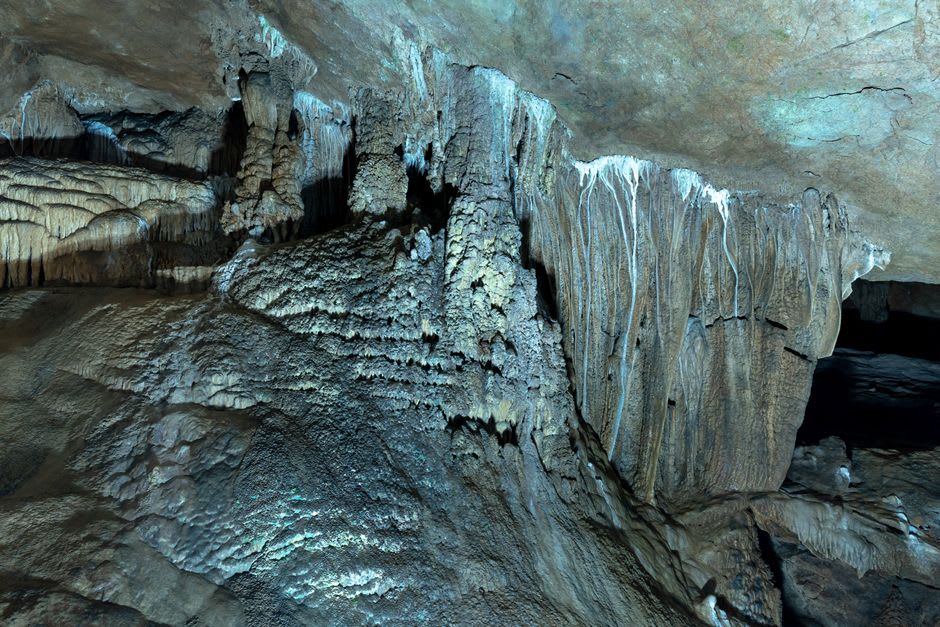 Stalactite formations inside one of the limestone caves in the Bukk Hills near Lillafured