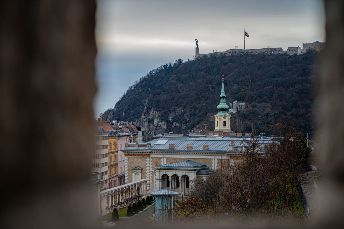View over the Danube bend and the rooftops of Esztergom from the basilica dome
