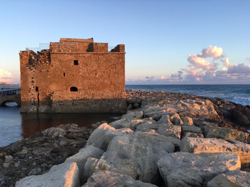 The Crusader-era wall along the cliffs of Ashkelon National Park at sunset