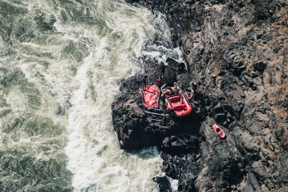 White-water raft dropping through a rapid on the Yoshino river at Koboke