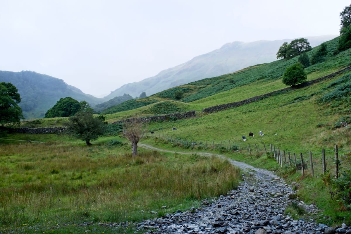 Seathwaite Farm at the head of Borrowdale, the most southerly point of the valley and the wettest inhabited place in England