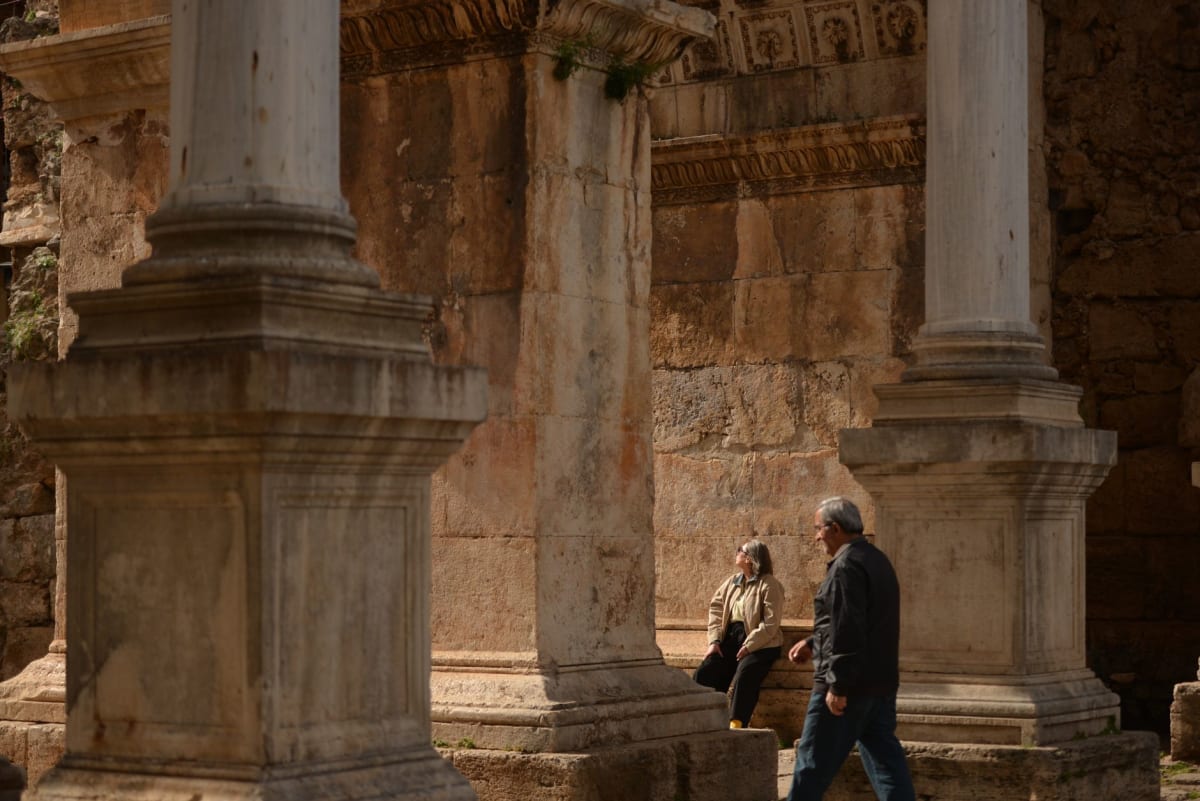 Massive foundation stones of Baalbek's Temple of Jupiter platform, each block weighing hundreds of tons, in afternoon light
