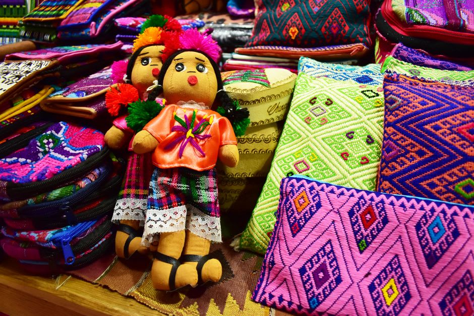 Mazahua embroidered textiles displayed at the Thursday market in Jocotitlan