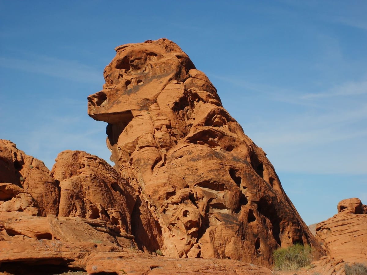 Petroglyphs carved by Ancestral Puebloans into a red sandstone panel at Atlatl Rock, Valley of Fire